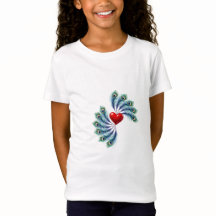 孔雀の羽のハートグラフィックTシャツ | インドの愛