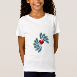 孔雀の羽のハートグラフィックTシャツ | インドの愛 Tシャツ