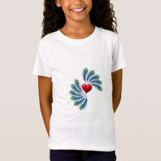 孔雀の羽のハートグラフィックTシャツ | インドの愛 Tシャツ