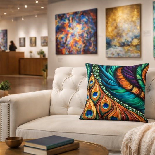 孔雀の羽のパターン クッション