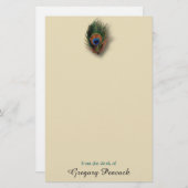 孔雀の羽のパーソナライズなモノグラムの文房具 便箋 (正面/裏面)