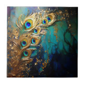 孔雀の羽のファンのマーリーフェイクド箔の金ゴールド壁 タイル (正面)