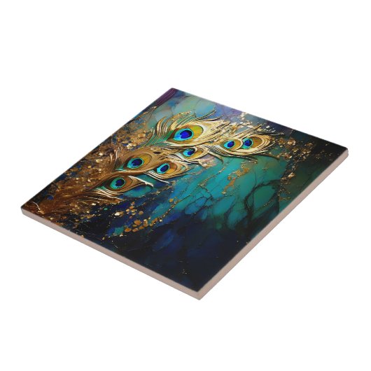 孔雀の羽のファンのマーリーフェイクド箔の金ゴールド壁 タイル (側面)