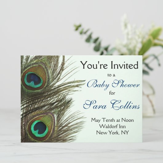 孔雀の羽のベビーシャワーの招待状 招待状 (スタンド正面)