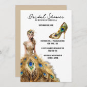 孔雀の羽のボールの花嫁が白くなる 招待状 (正面/裏面)