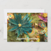 孔雀の羽のポインセチアの平らなクリスマスカード シーズンカード (正面)