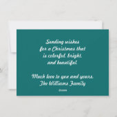 孔雀の羽のポインセチアの平らなクリスマスカード シーズンカード (裏面)