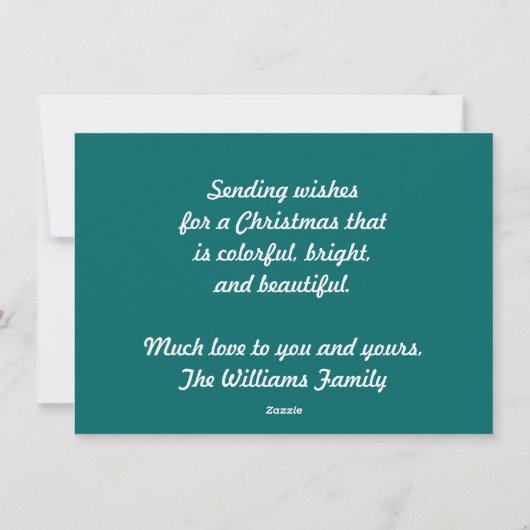 孔雀の羽のポインセチアの平らなクリスマスカード シーズンカード (裏面)