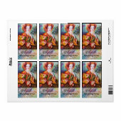 孔雀の羽のワインを持つロマン結婚ティックな女性 ラベル (フルシート)