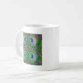 孔雀の羽の万華鏡プリント コーヒーマグカップ (正面左)