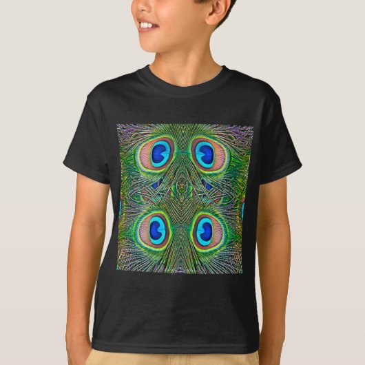 孔雀の羽の万華鏡プリント Tシャツ (正面)