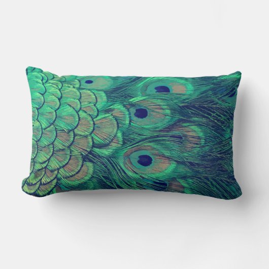 孔雀の羽の両面の枕 ランバークッション (正面)