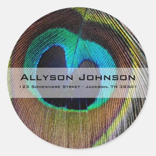 孔雀の羽の住所のステッカー ラウンドシール (正面)