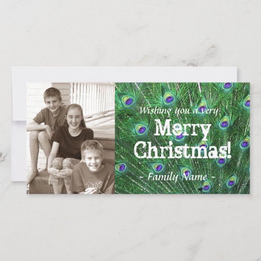 孔雀の羽の写真のクリスマスカード シーズンカード (正面)