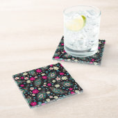 孔雀の羽の刺繍シームレスなパターン ガラスコースター (アングル)