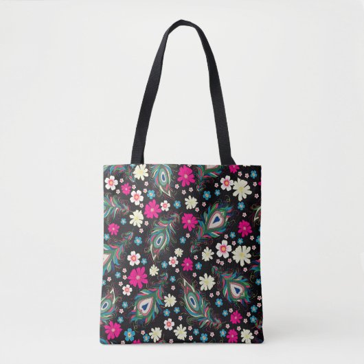 孔雀の羽の刺繍シームレスなパターン トートバッグ (正面)