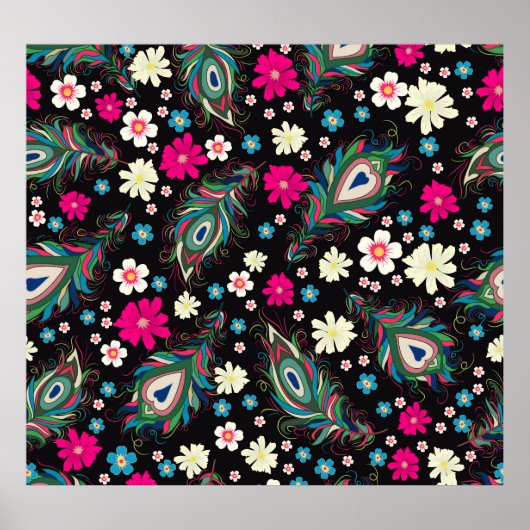 孔雀の羽の刺繍シームレスなパターン ポスター (正面)