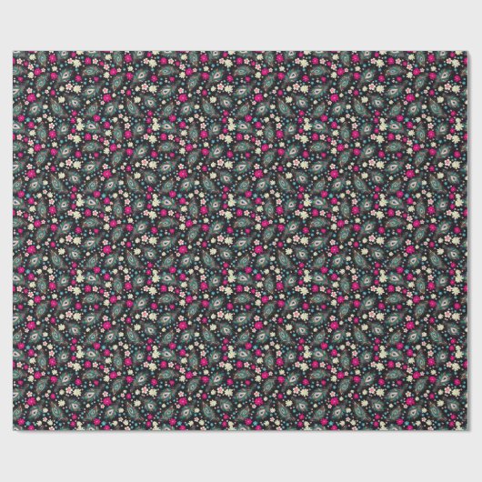 孔雀の羽の刺繍シームレスなパターン ラッピングペーパー (フラット)