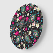 孔雀の羽の刺繍シームレスなパターン ラージ壁時計 (傾斜)