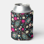 孔雀の羽の刺繍シームレスなパターン 缶クーラー (缶正面)