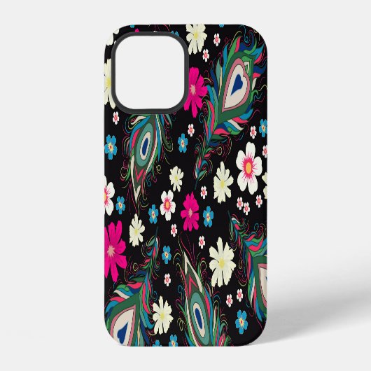 孔雀の羽の刺繍 シームレス パターン iPhoneケース (裏面)