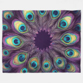 孔雀の羽の名刺パープル フリースブランケット (正面(横))