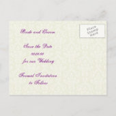 孔雀の羽の宝石ハート結婚式の日付を保存 案内ポストカード (裏面)