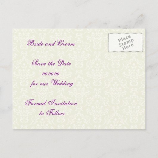 孔雀の羽の宝石ハート結婚式の日付を保存 案内ポストカード (裏面)