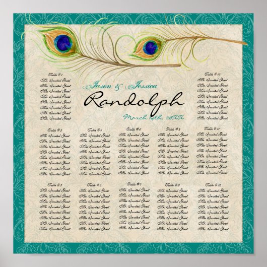 孔雀の羽の披露宴表の座席表 ポスター (正面)