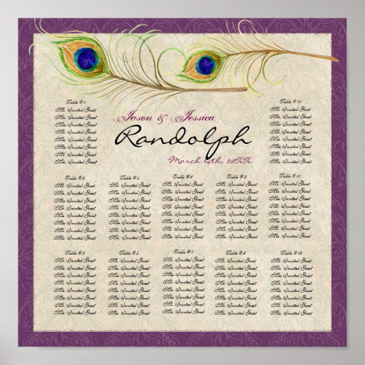 孔雀の羽の披露宴表の座席表 ポスター (正面)