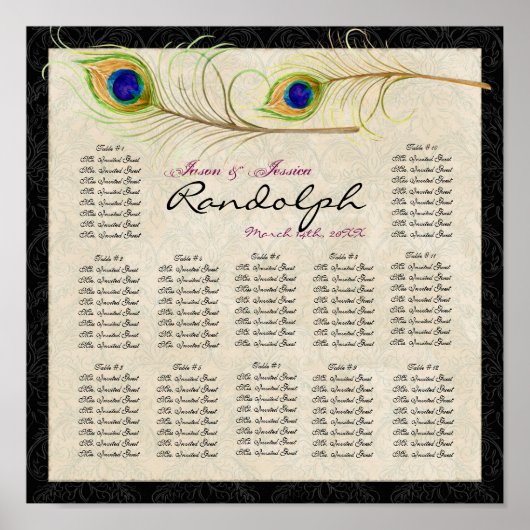 孔雀の羽の披露宴表の座席表 ポスター (正面)