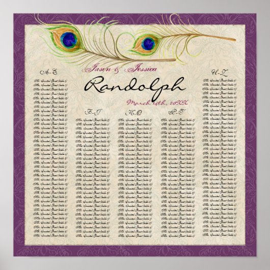 孔雀の羽の披露宴表の座席表 ポスター (正面)