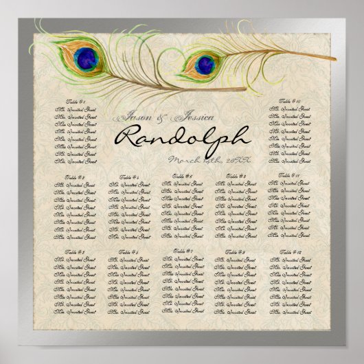 孔雀の羽の披露宴表の座席表 ポスター (正面)