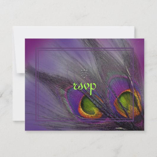 孔雀の羽の招待状/サイケデリックカラー 出欠カード (正面)