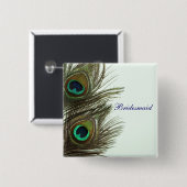 孔雀の羽の新婦付添人Pin 缶バッジ (正面&裏面)