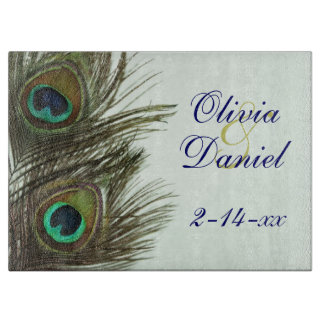 孔雀の羽の新郎新婦のまな板 カッティングボード