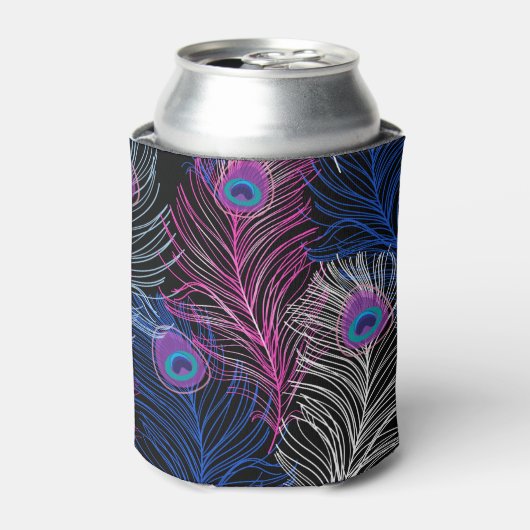 孔雀の羽の暗い：ゴージャスなヴィンテージデザイン 缶クーラー (缶正面)