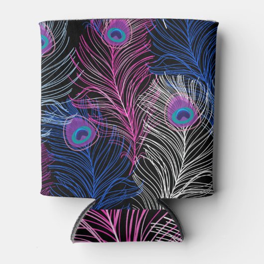 孔雀の羽の暗い：ゴージャスなヴィンテージデザイン 缶クーラー (正面)