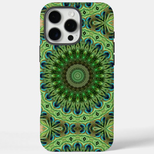 孔雀の羽の曼荼羅 エメラルドと青の対称性 Case-Mate iPhoneケース (裏面)