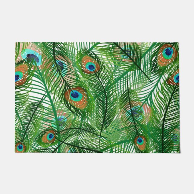 孔雀の羽の模様 ドアマット (正面)