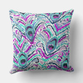 孔雀の羽の水彩画のBohoの種族の枕 クッション (裏面)