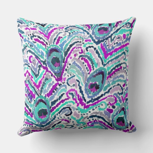 孔雀の羽の水彩画のBohoの種族の枕 クッション (裏面)