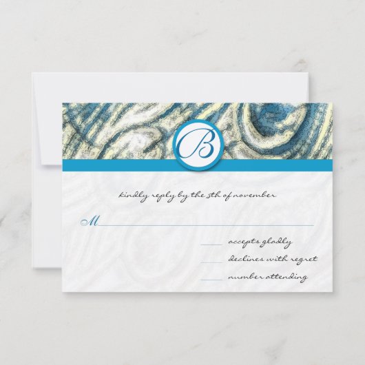孔雀の羽の渦巻きウェディングRSVP 出欠カード (裏面)