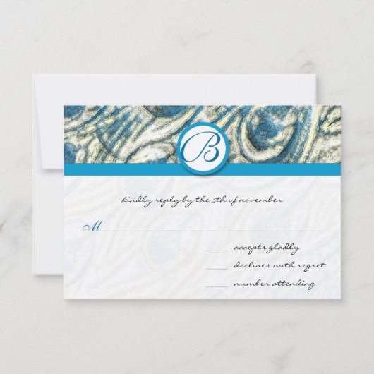 孔雀の羽の渦巻きウェディングRSVP 出欠カード (裏面)