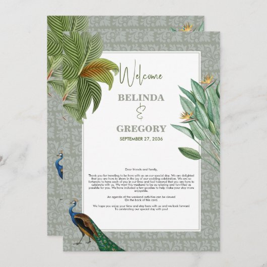 孔雀の羽の熱帯結婚の旅程 プログラム (正面/裏面)