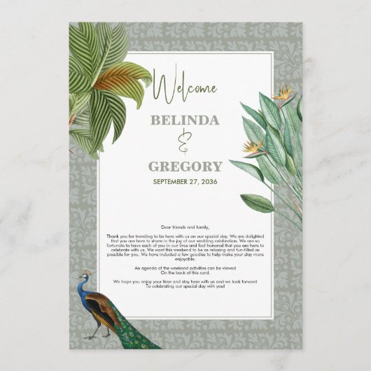 孔雀の羽の熱帯結婚の旅程 プログラム (正面)