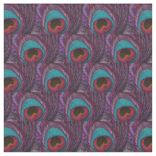 孔雀の羽の生地-ティール(緑がかった色)の青い紫色の黒 ファブリック (クローズアップ)