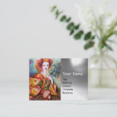 孔雀の羽の白い灰色の宝石とロマンチックな女性 名刺 (スタンド正面)