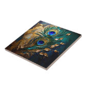 孔雀の羽の真珠の葉のフェイク金ゴールド箔のマーブル タイル (側面)