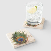 孔雀の羽の石のコースター ストーンコースター (横)